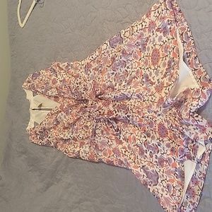Floral silk romper with front tie